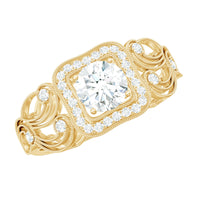 Vintage-inspired Zircon halo engagement ring from Rosec Jewels featuring a central zircon stone surrounded by a halo setting.