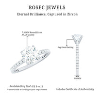 Rosec Jewels 2.75 CT zircon solitaire engagement ring with side stones, featuring a sparkling central zircon and elegant band detail.