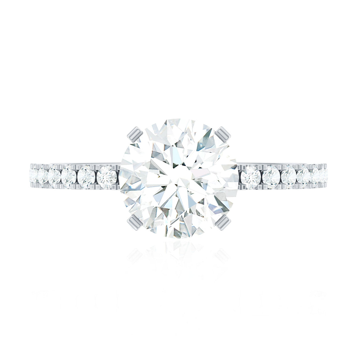Rosec Jewels 2.75 CT zircon solitaire engagement ring with side stones, featuring a shiny central stone and intricate band detail.