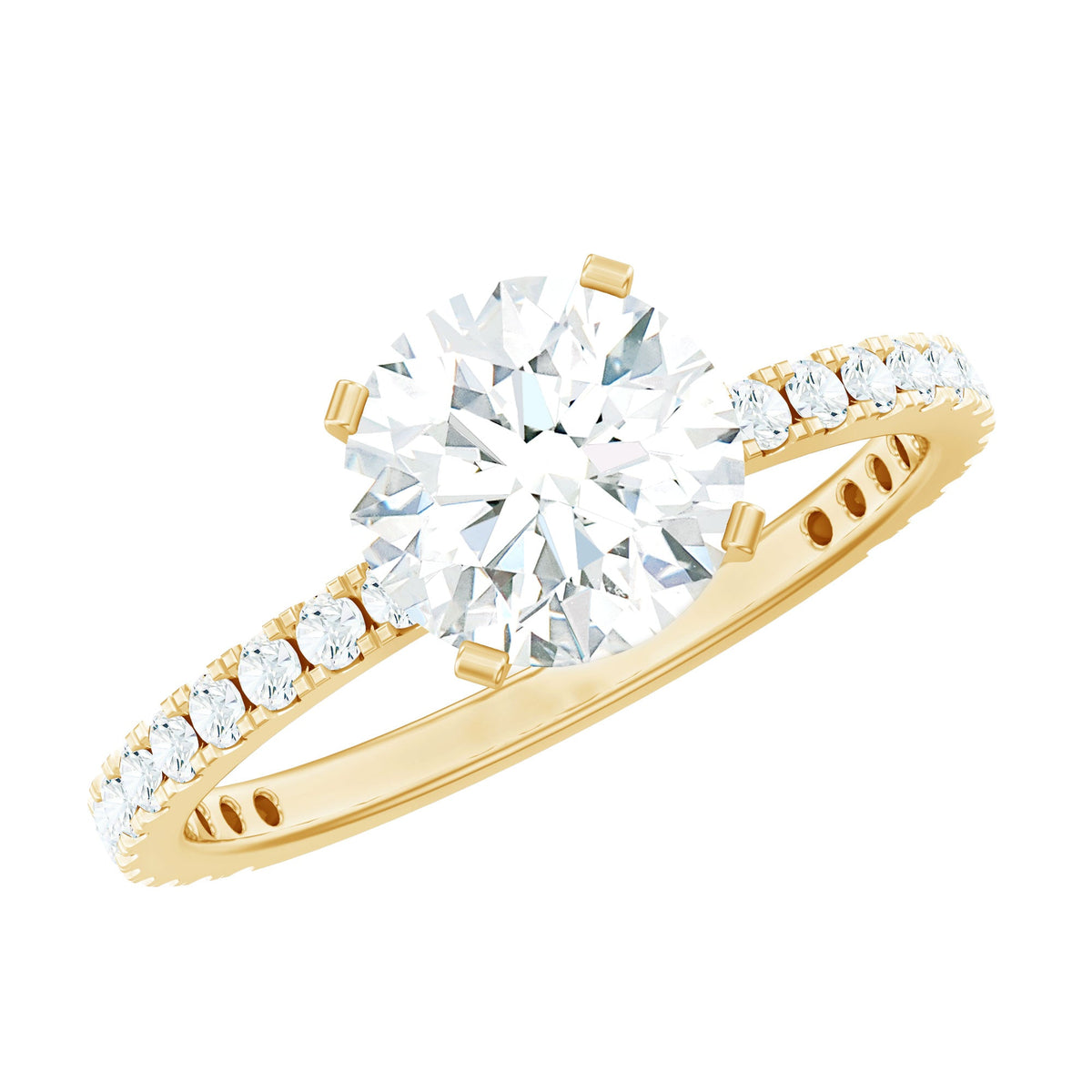 Rosec Jewels 2.75 CT zircon solitaire engagement ring with side stones, featuring a sparkling central stone and elegant band design.