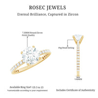 Rosec Jewels 2.75 CT zircon solitaire engagement ring with side stones, showcasing a sparkling central zircon and detailed band.