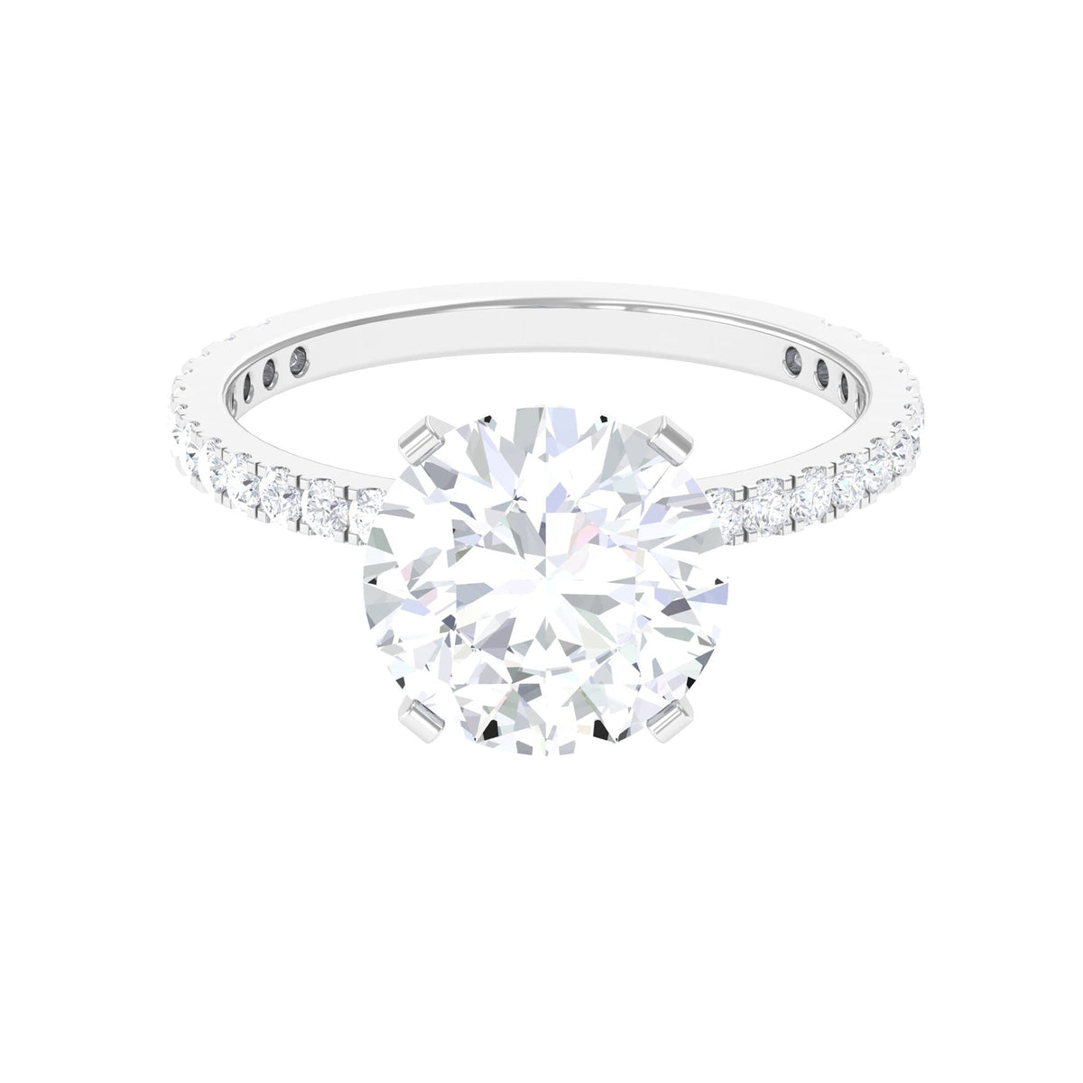 Rosec Jewels 4.75 CT zircon solitaire engagement ring with side stones, showcasing a sparkling center and detailed band design.