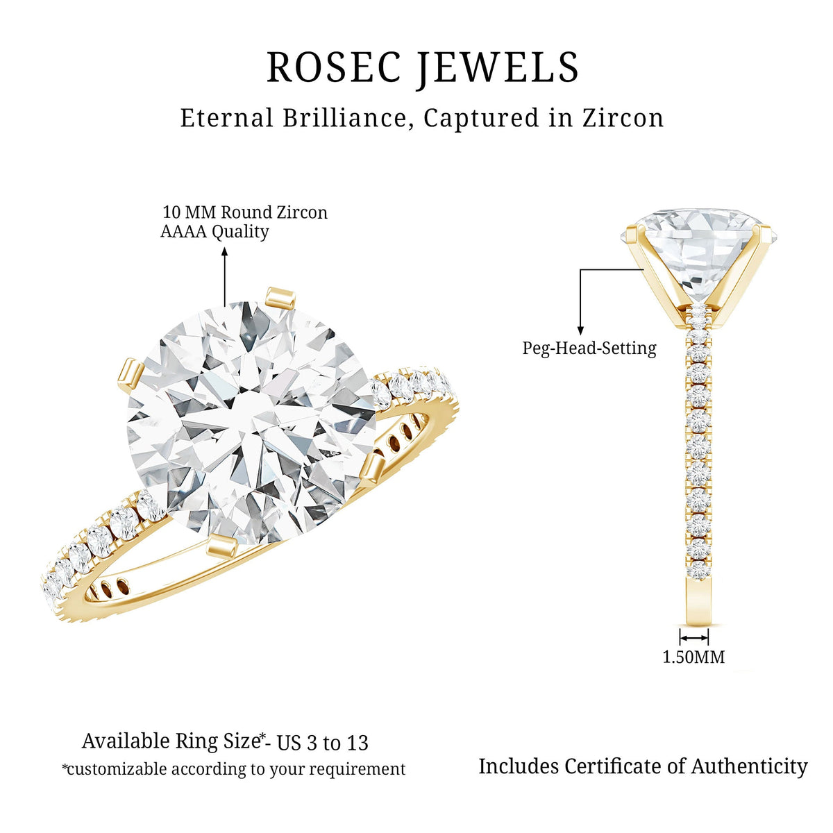 Certified 4.4 Carat Cubic Zirconia Solitaire Engagement Ring for Women