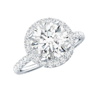 Certified cubic zirconia floating halo engagement ring by Rosec Jewels featuring a central stone with a delicate halo setting.