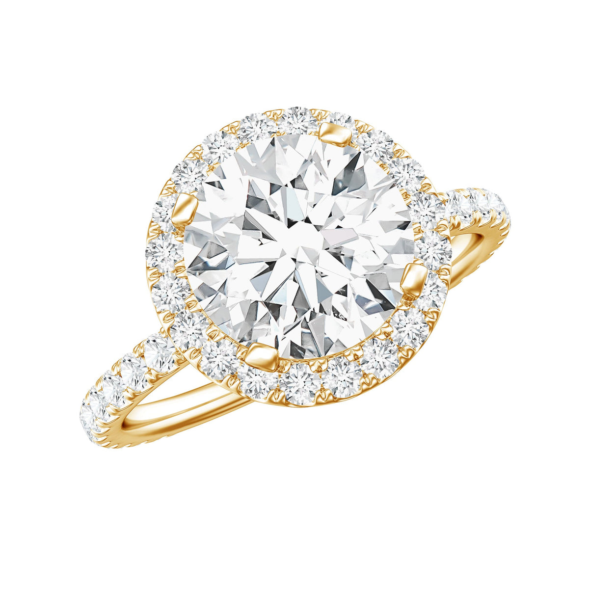 Certified cubic zirconia floating halo engagement ring by Rosec Jewels with a classic design and sparkling center stone.