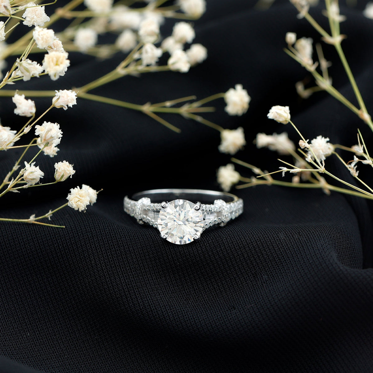 3 CT Simulated Diamond Solitaire Engagement Ring with Split Shank