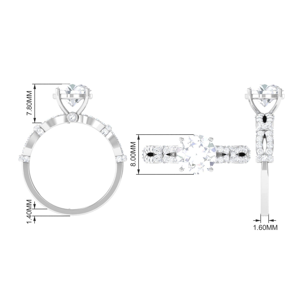 Rosec Jewels 3 CT solitaire cubic zirconia criss-cross engagement ring with sparkling stones and intricate band design.