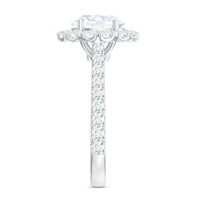 Rosec Jewels zircon round engagement ring with floating halo and side stones, showcasing intricate design and sparkling accents.