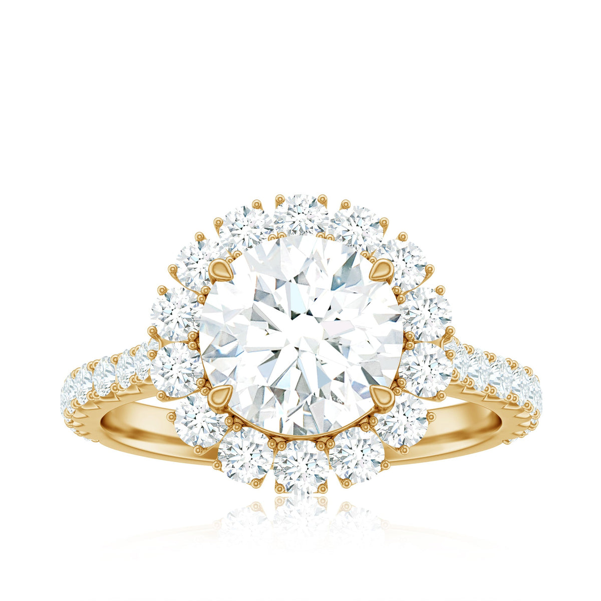 Rosec Jewels zircon round engagement ring featuring a floating halo and side stones, elegant and sparkling jewelry accessory.