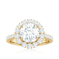 Rosec Jewels zircon round engagement ring featuring a floating halo and side stones, elegant and sparkling jewelry accessory.