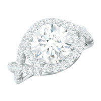 Two-carat round shape zircon crossover engagement ring by Rosec Jewels, featuring a sparkling design with intricate band details.