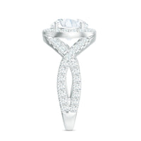 Round 2-carat zircon crossover engagement ring by Rosec Jewels, showcasing a sparkling round zircon gemstone and intricate band design.