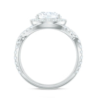 Round 2-carat zircon crossover engagement ring by Rosec Jewels with intricate band design and sparkling center stone.