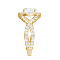 Round cut 2 carat zircon crossover engagement ring by Rosec Jewels, showcasing a sparkling circular gemstone and intricate band design.