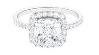 Rosec Jewels 4.25 CT cushion cut zircon engagement ring with halo, featuring a sparkling center stone and intricate band details.
