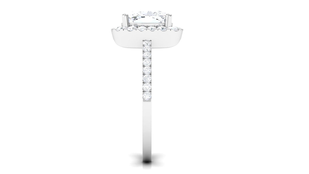 Rosec Jewels 4.25 CT cushion cut zircon engagement ring with halo, showcasing sparkling central stone and elegant band.