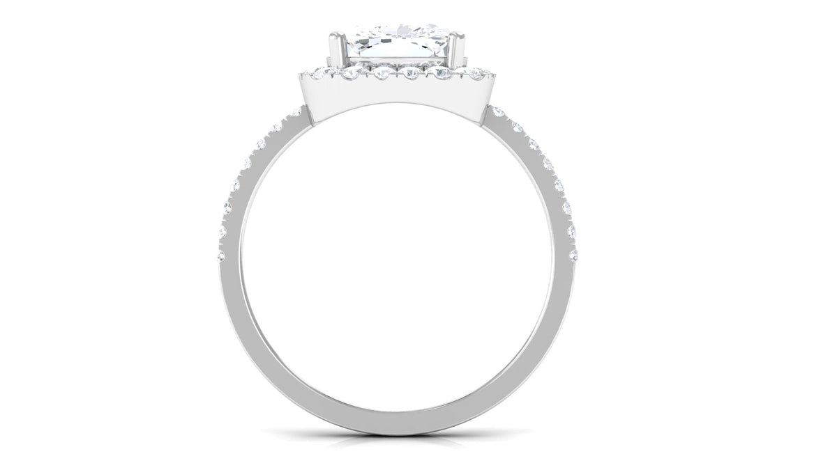 Rosec Jewels 4.25 CT cushion cut zircon engagement ring with halo featuring a sparkling center stone and intricate band detail.