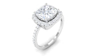 Rosec Jewels 4.25 CT cushion cut zircon engagement ring with halo, featuring a sparkling central stone and intricate band design.