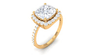 Rosec Jewels 4.25 CT cushion cut zircon engagement ring with halo, showcasing sparkling center stone and intricate band details.