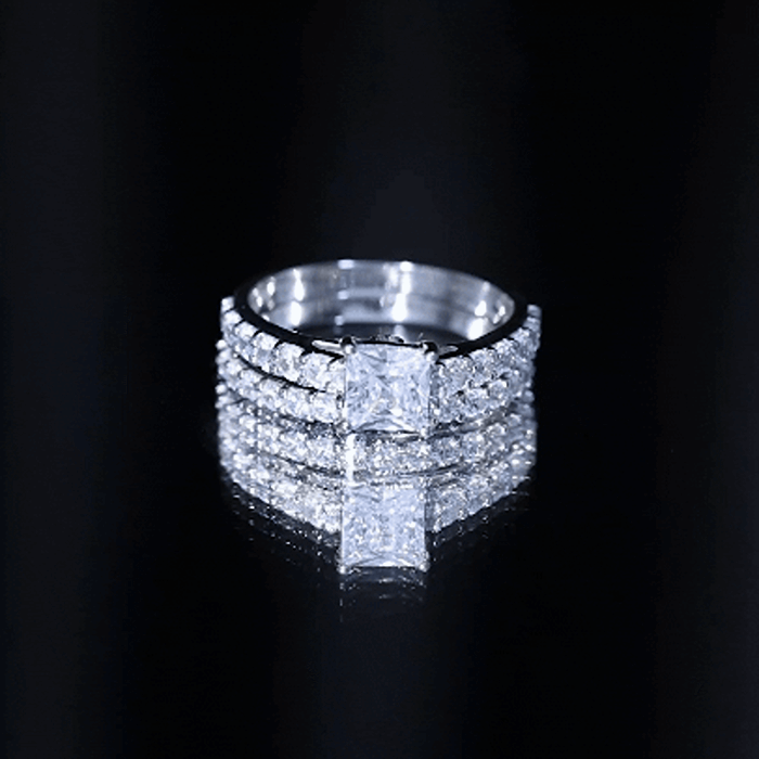 Yellow gold 1 carat princess cut cubic zirconia wedding ring set for women by Rosec Jewels, featuring a sparkling engagement and band ring.