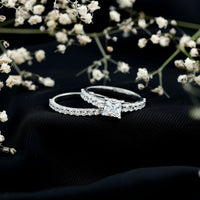 1 Carat Princess Cut Cubic Zirconia Wedding Ring Set for Women