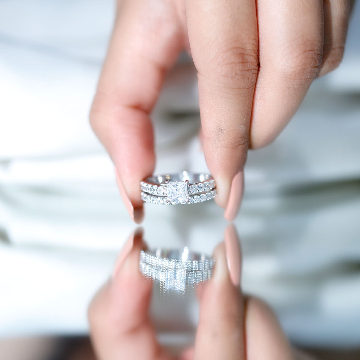 1 Carat Princess Cut Cubic Zirconia Wedding Ring Set for Women