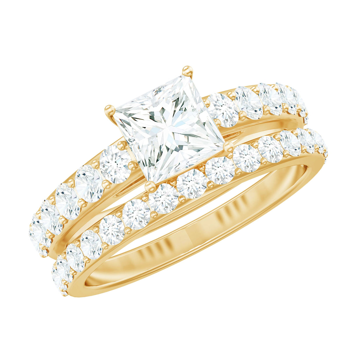 1 Carat Princess Cut Cubic Zirconia Wedding Ring Set for Women
