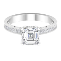 Asscher Cut Zircon Solitaire Engagement Ring