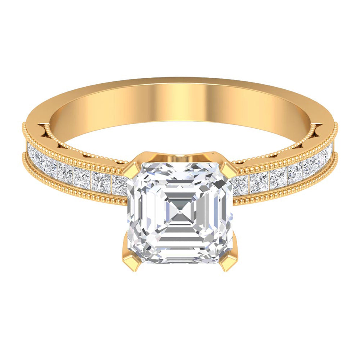 Asscher Cut Zircon Solitaire Engagement Ring