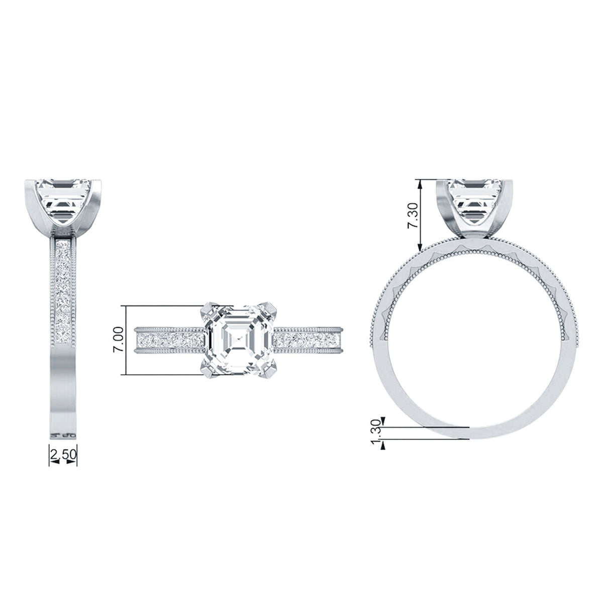 Asscher Cut Zircon Solitaire Engagement Ring