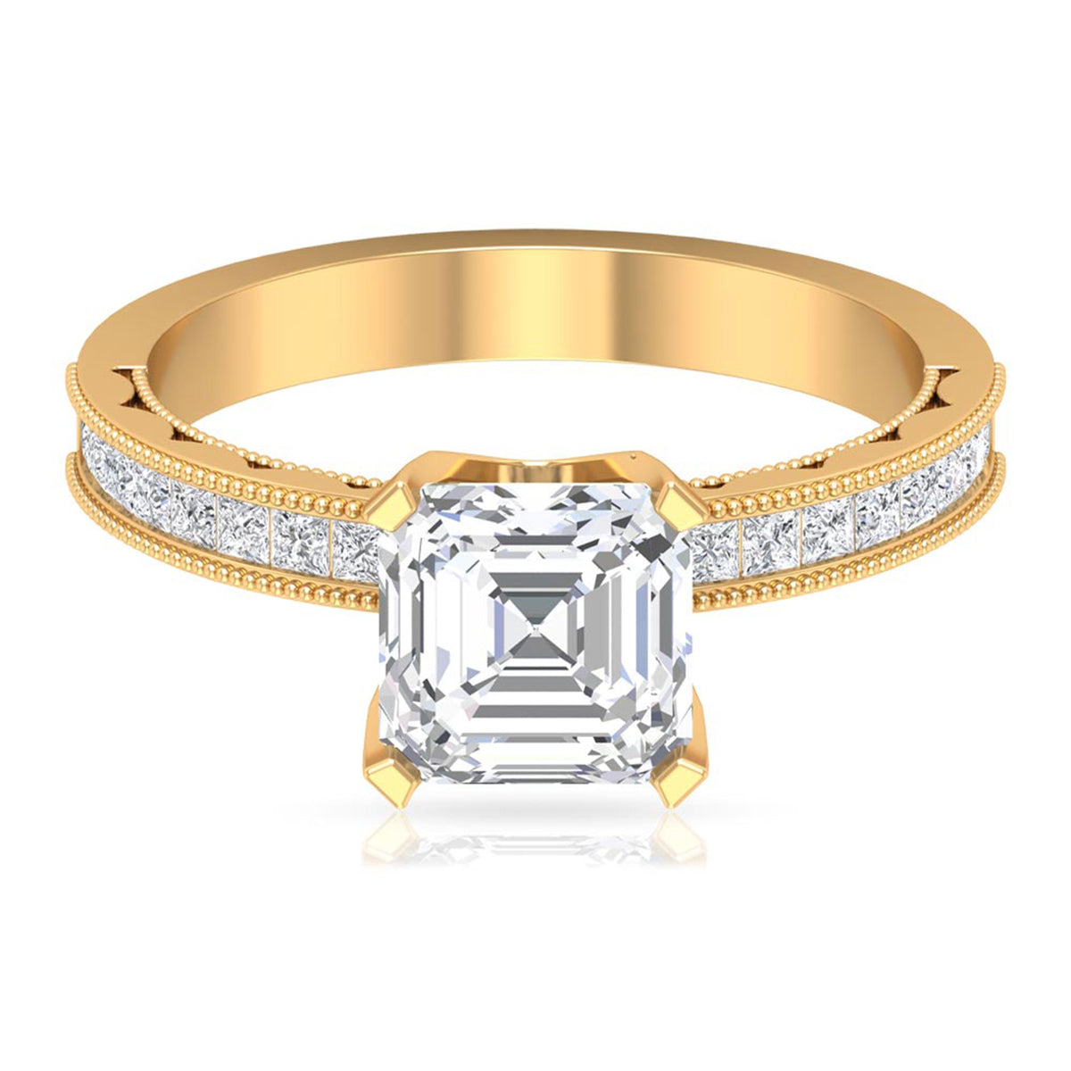 Asscher Cut Zircon Solitaire Engagement Ring