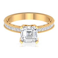 Asscher Cut Zircon Solitaire Engagement Ring