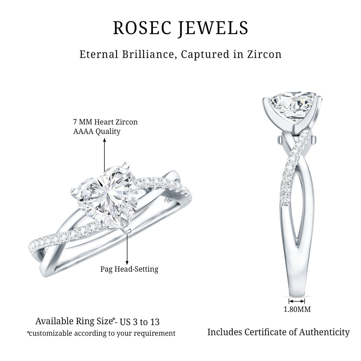 Zircon Crossover Solitaire Engagement Ring