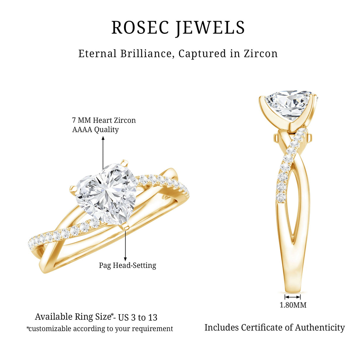 Zircon Crossover Solitaire Engagement Ring