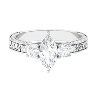 Certified Zircon Three Stone Engraved Band Ring