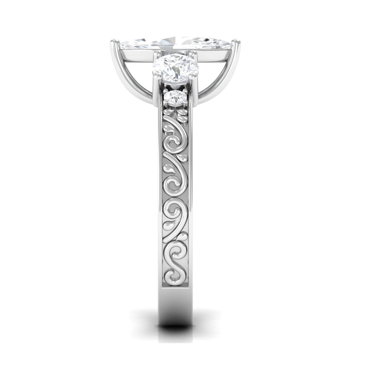 Certified Zircon Three Stone Engraved Band Ring