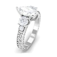 Certified Zircon Three Stone Engraved Band Ring