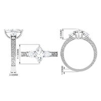 Certified Zircon Three Stone Engraved Band Ring