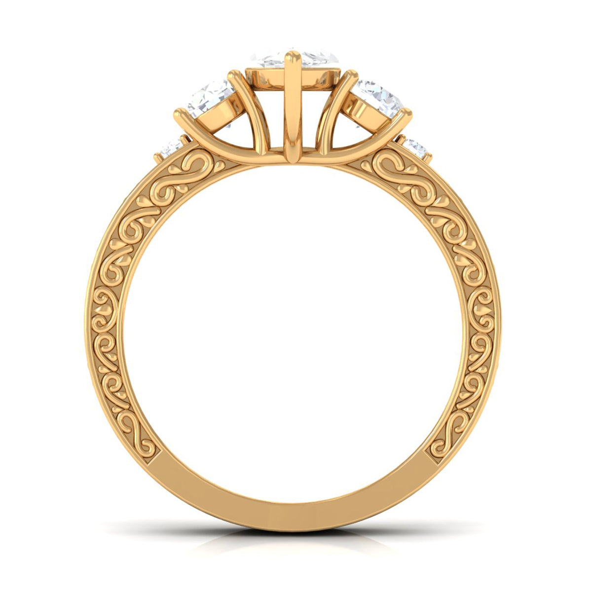 Certified Zircon Three Stone Engraved Band Ring