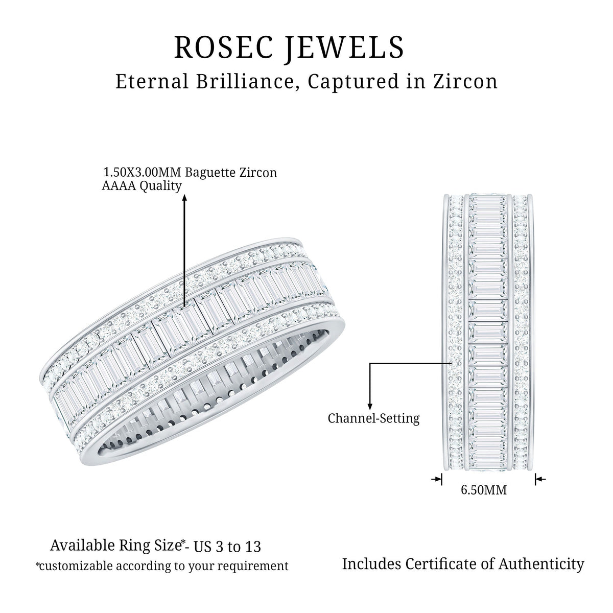 Baguette Cut Cubic Zirconia Wide Wedding Band
