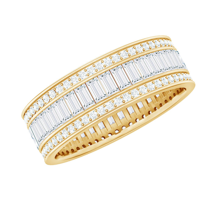 Rosec Jewels Baguette Cut Cubic Zirconia wide wedding band featuring sparkling rectangular stones on polished silver-tone ring