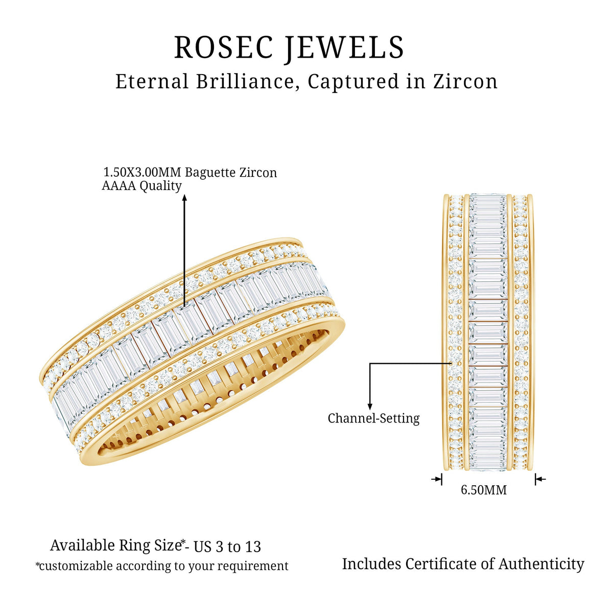 Baguette Cut Cubic Zirconia Wide Wedding Band
