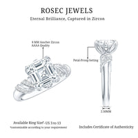 3.5 CT Asscher Zircon Designer Solitaire Engagement Ring in Petal Prong Setting