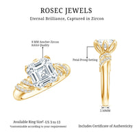 3.5 CT Asscher Zircon Designer Solitaire Engagement Ring in Petal Prong Setting