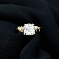 3.5 CT Asscher Zircon Designer Solitaire Engagement Ring in Petal Prong Setting