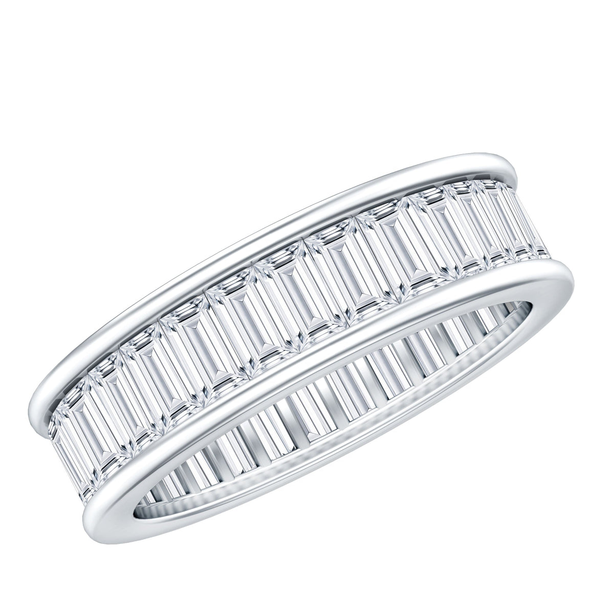 Channel Set Cubic Zirconia Baguette Wedding Band with Certificate