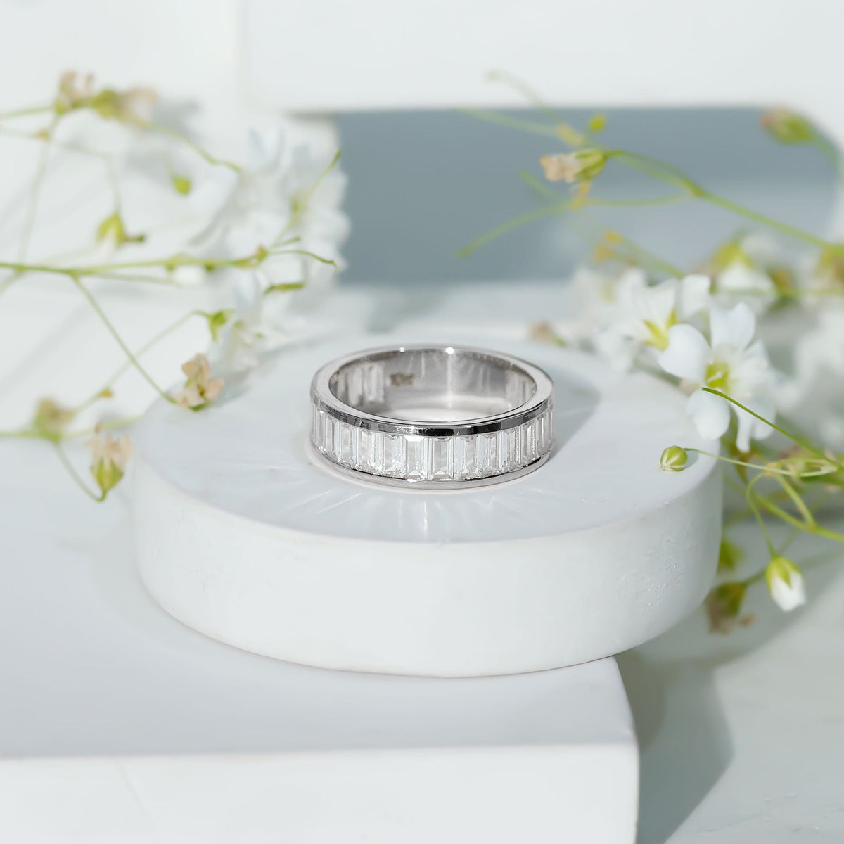 Channel Set Cubic Zirconia Baguette Wedding Band with Certificate