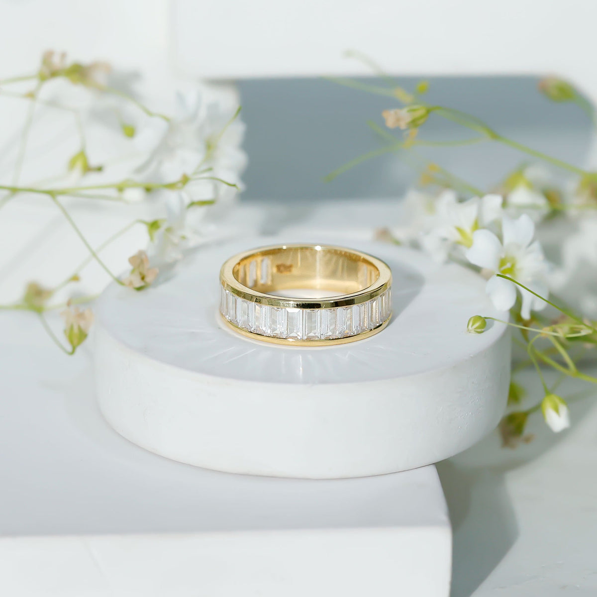 Channel Set Cubic Zirconia Baguette Wedding Band with Certificate
