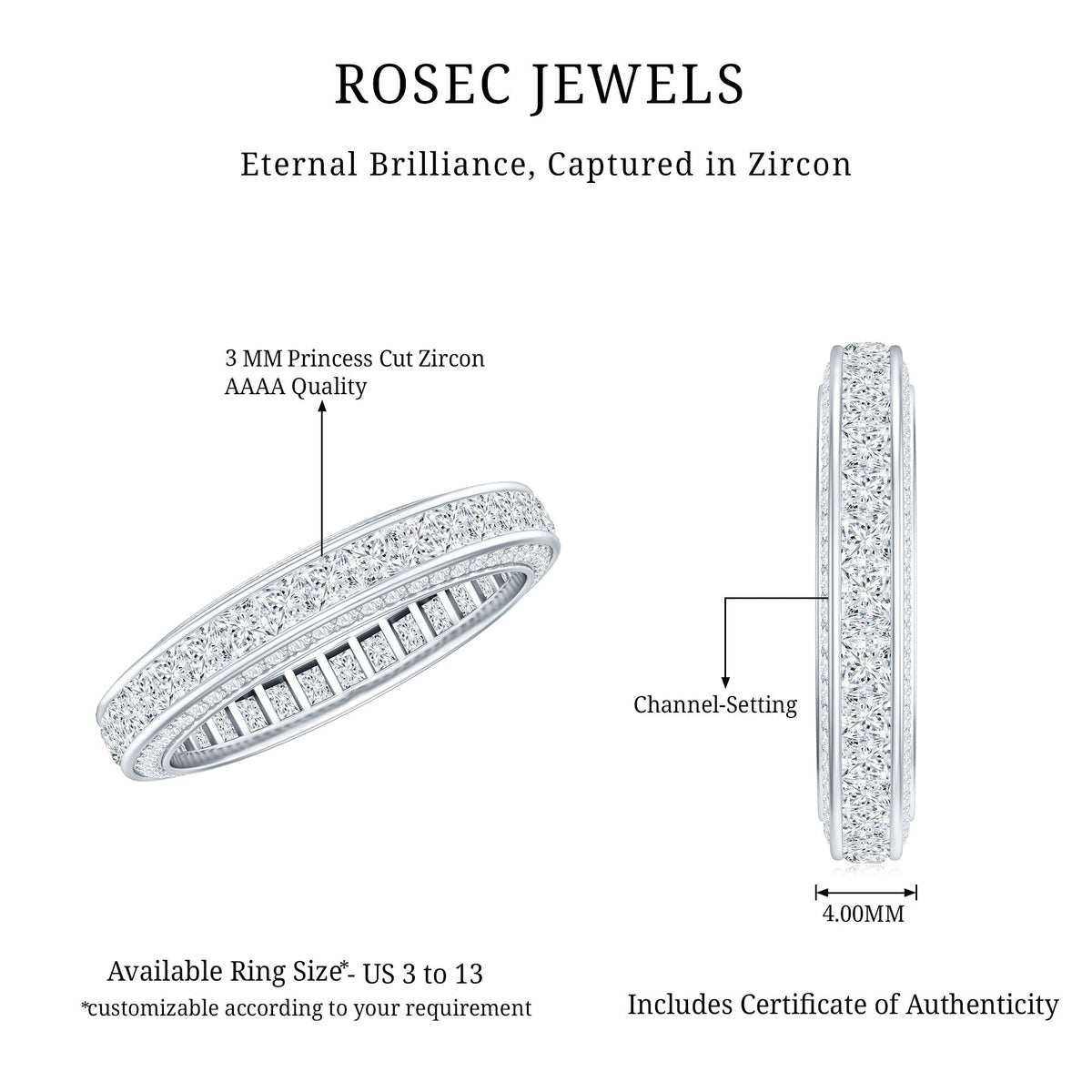 Princess Cut Zircon Full Eternity Band Ring
