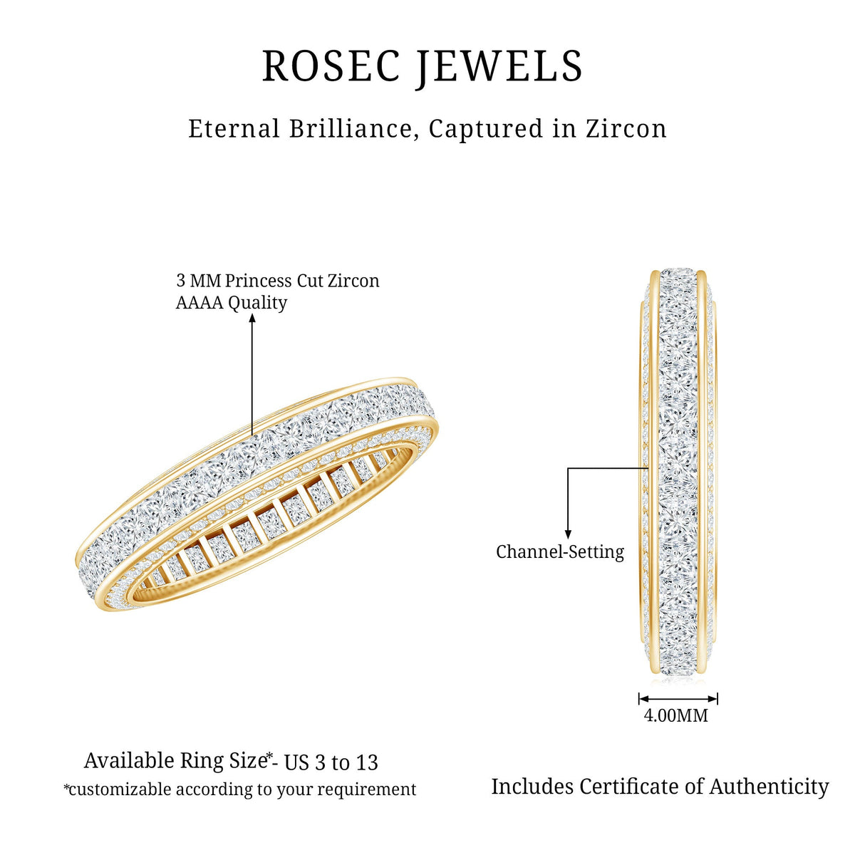 Princess Cut Zircon Full Eternity Band Ring